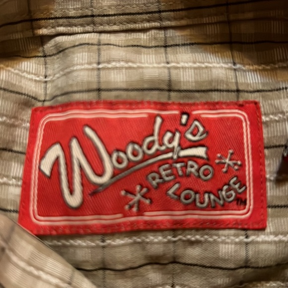 Woody’s Retro Lounge gray beige plaid soft textured like seersucker camp shirt L - Picture 9 of 9